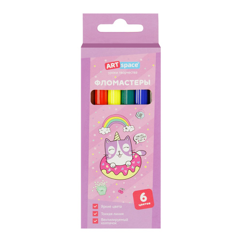 Фломастеры Кот-сластена 6цв. Смываемые