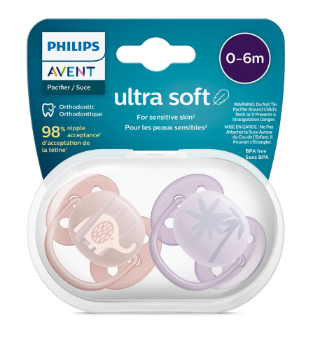 Пустышка для девочек Philips AVENT ultrasoft deco с 0-6 месяцев, 2шт