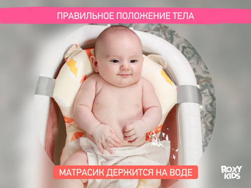 Ванночка Roxy Kids складная с термометром и матрасиком (КИТЫ, розовый)