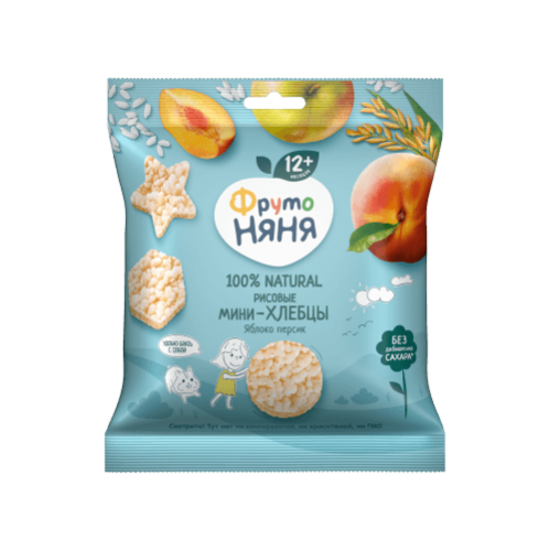 Рисовые мини-хлебцы Фруто Няня со вкусом яблока и персика 30г