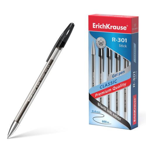 Ручка гелевая черная 0,5мм ErichKrause R-301 Classic Gel Stick
