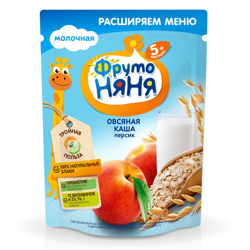 Молочная овсянная каша Фруто Няня со вкусом персика 200гр