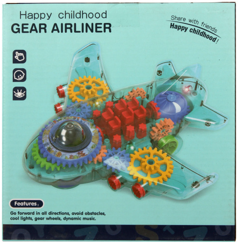Самолет прозрачный с шестерёнками на батарейках
