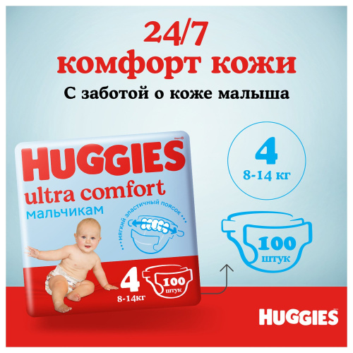 Подгузники Huggies Ultra Comfort  4 Box  Boy 100шт