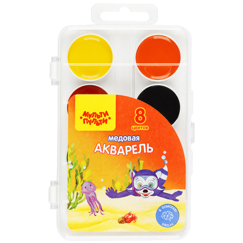 Акварель медовая 8цв. Мульти-Пульти Енот в Красном море без кисти