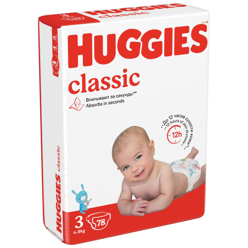 Подгузники Huggies Classic 3 4-9 кг 78 шт