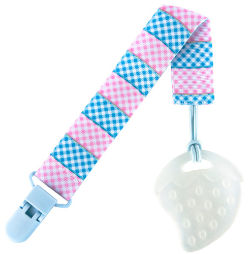 Держатель для пустышки и соски на ленте с прищепкой Roxy-Kids LINE SOOTHER SAVER голубой/розовый