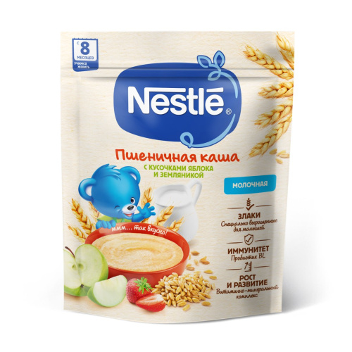 Молочная каша Nestle пшенична с яблоком и земляникой 200г