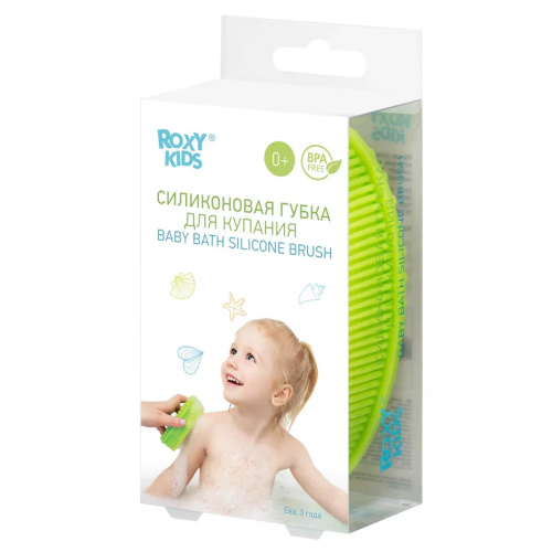 Детская антибактериальная массажная губка Roxy-Kids для купания овальная, цвет салатовый