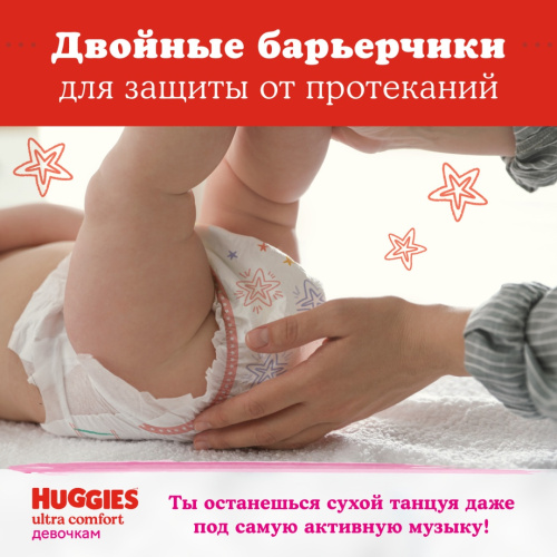 Подгузники Huggies Ultra Comfort для девочек 5 12-22 кг 56 шт