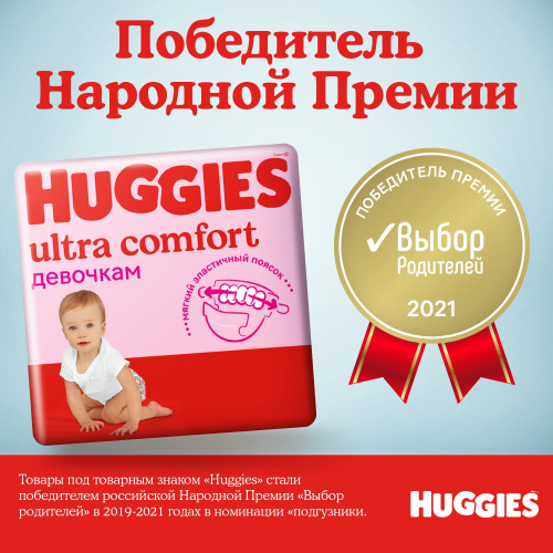 Подгузники Huggies Ultra Comfort 4 (8-14 кг) для девочек, 100 шт