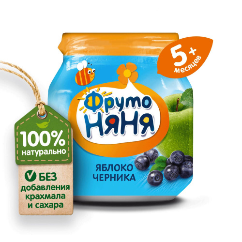 Фруктовое пюре Фруто Няня из яблока и черники, 100 гр